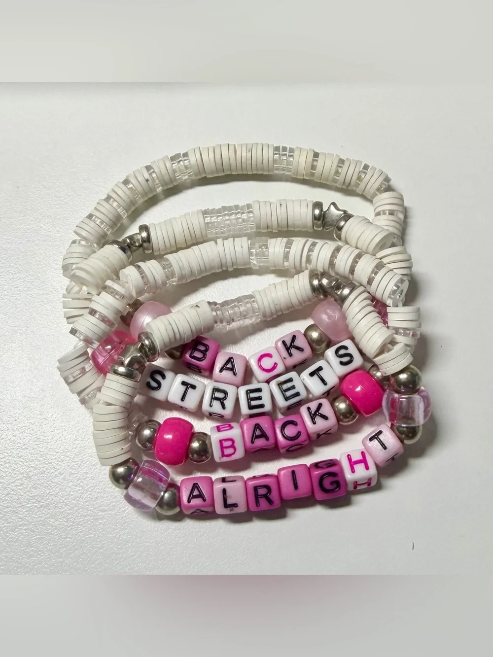 Backstreet Boys BSB White Beaded Stretch Bracelet Set Vegas Sphere friendship